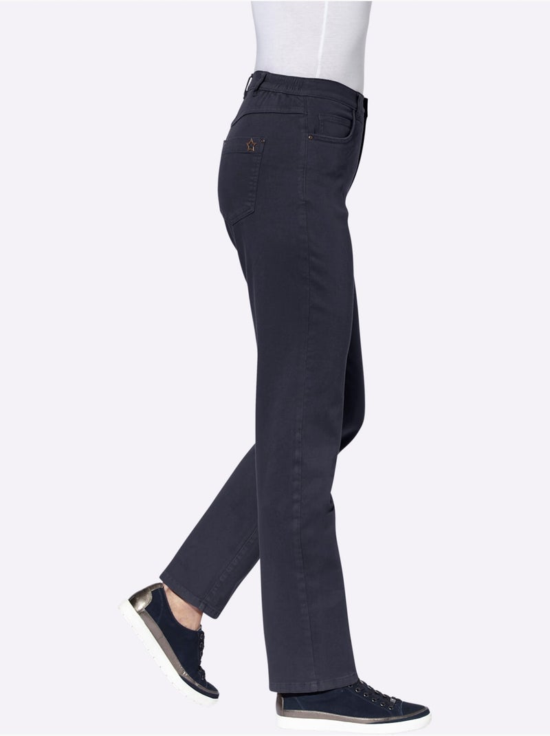 Pantalon extensible 5 poches avec ceinture élastique et détail étoile - Taille courte - Moda Vilona Bleu marine - Kiabi
