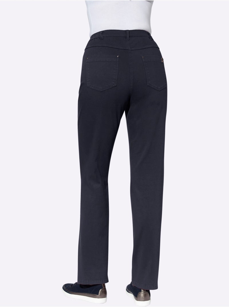 Pantalon extensible 5 poches avec ceinture élastique et détail étoile - Taille courte - Moda Vilona Bleu marine - Kiabi