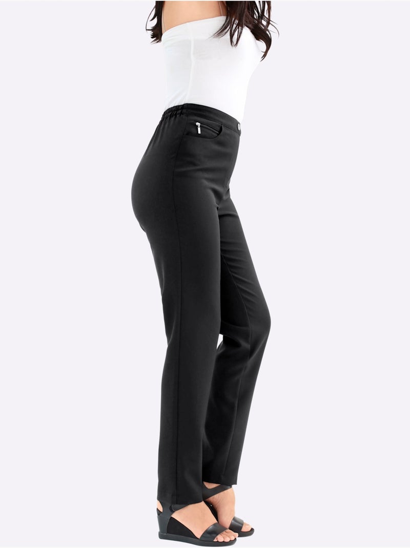 Pantalon extensible à ceinture élastique avec poches décoratives - Taille standard - Moda Vilona Noir - Kiabi