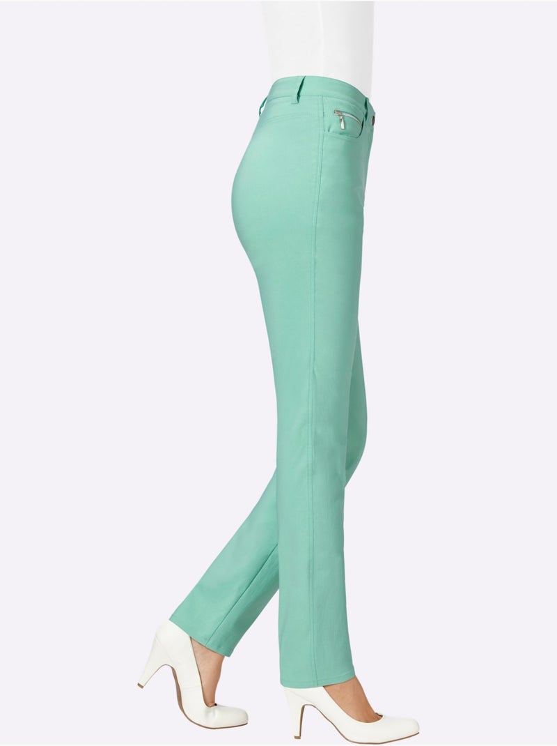Pantalon extensible à fermeture avec poches arrondies et ceinture intégrée - Taille courte - Witt Menthe - Kiabi