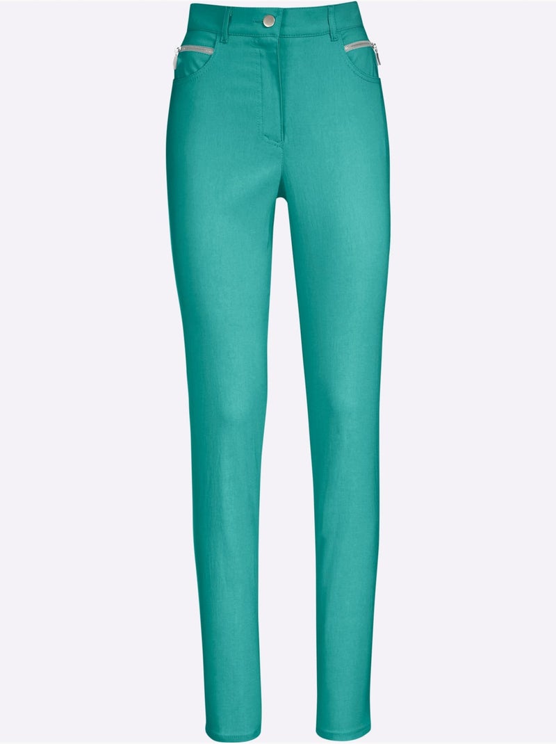 Pantalon extensible à fermeture avec poches arrondies et passants - taille courte - witt Vert émeraude - Kiabi