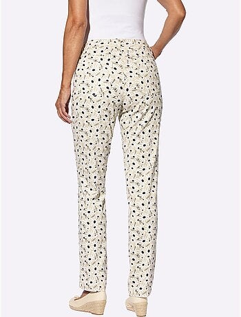 Pantalon extensible à motif floral avec coupe 5 poches - Taille courte - Moda Vilona