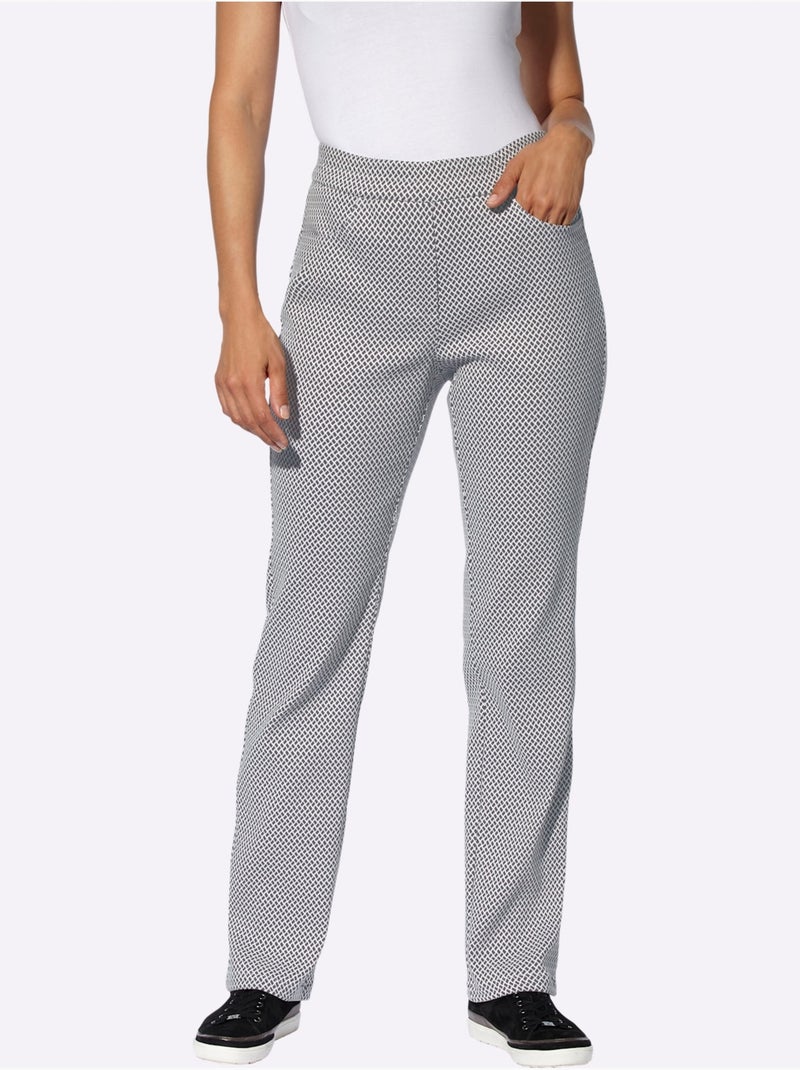Pantalon extensible à motifs et ceinture élastique ajustée - Taille courte - Witt Gris Ecru - Kiabi