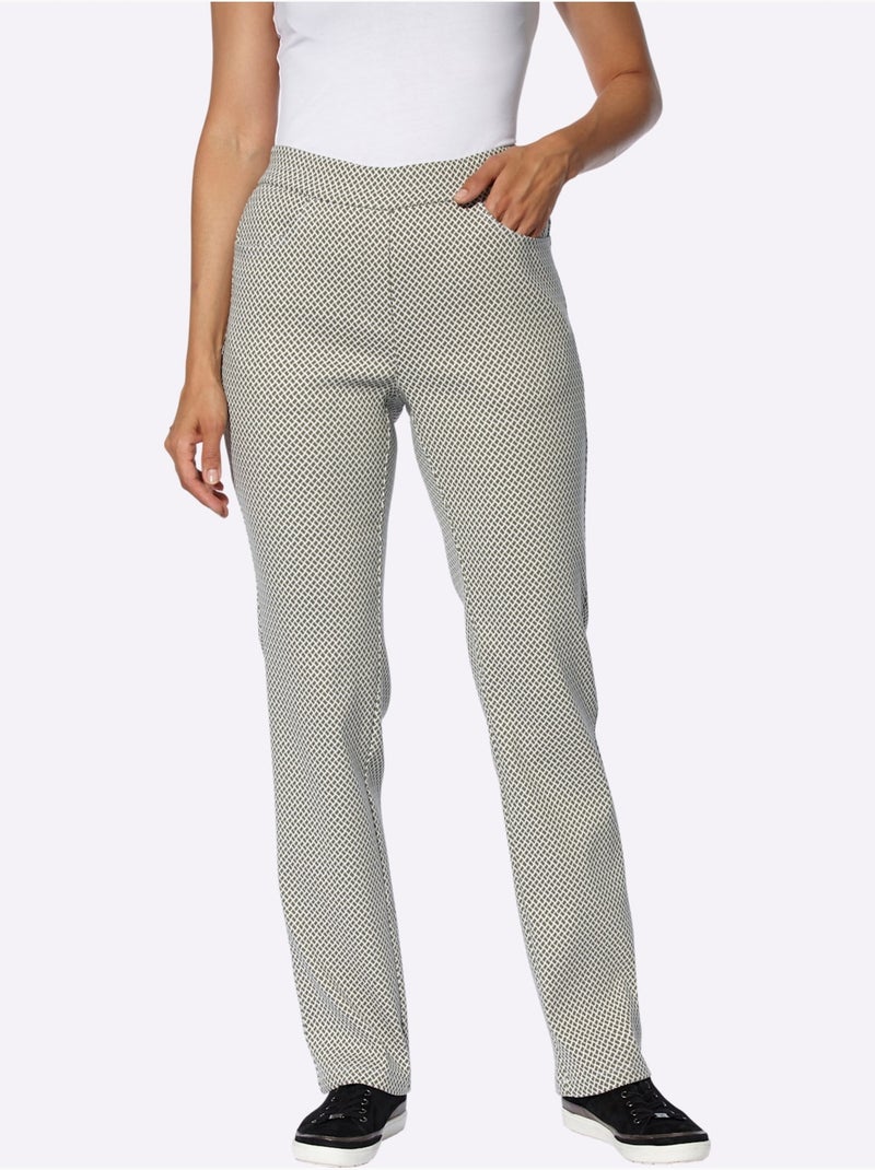 Pantalon extensible à taille élastique avec poches pratiques - Taille courte - Witt Blanc Vert - Kiabi