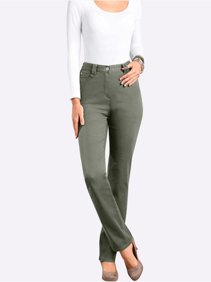 Pantalon extensible à taille haute avec poches discrètes - Taille courte - Moda Vilona Bleu Vert Gris - Kiabi