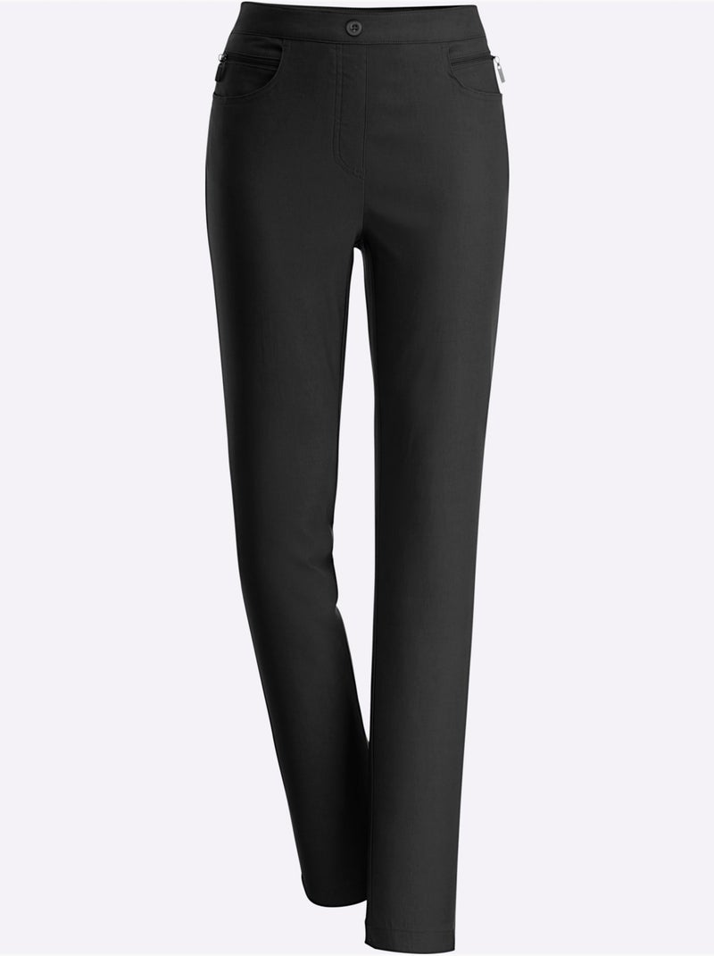 Pantalon extensible avec ceinture élastique et poches décoratives - Taille courte - Moda Vilona Noir - Kiabi