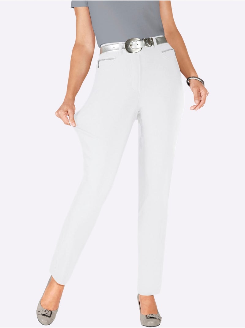 Pantalon extensible avec fermeture à glissière et ceinture intégrée - taille longue - witt Blanc - Kiabi