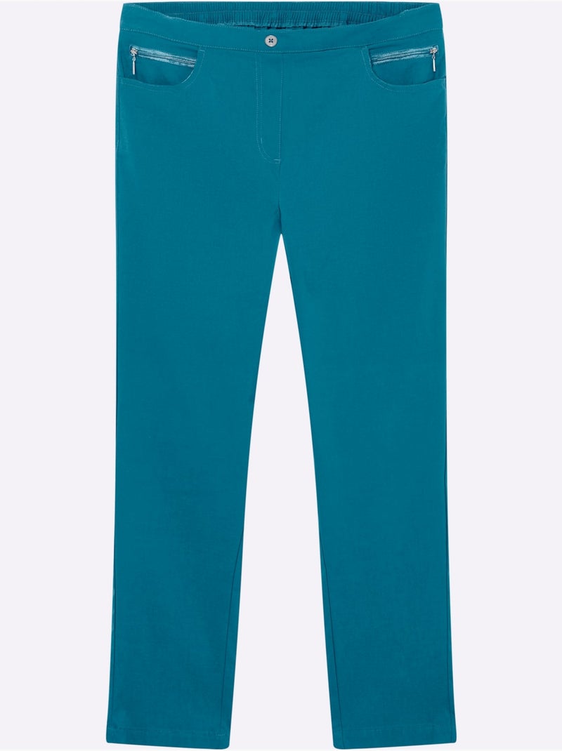 Pantalon extensible avec poches à glissière et ceinture élastique - Taille courte - Moda Vilona Bleu pétrole - Kiabi