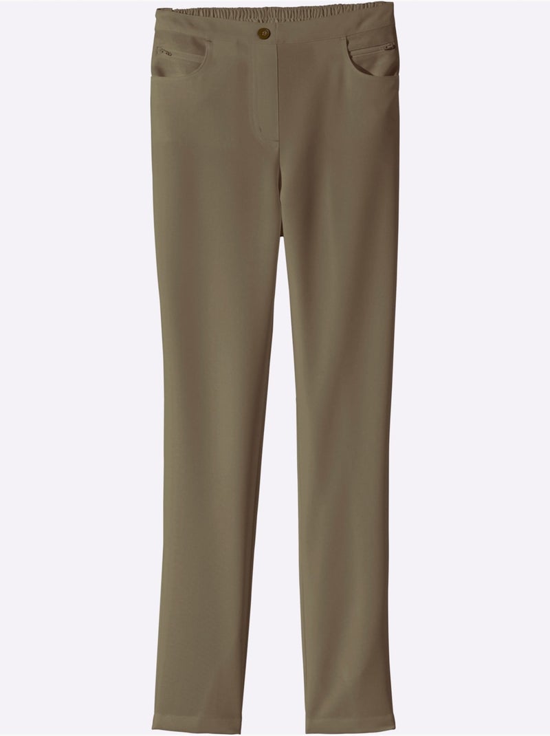 Pantalon extensible avec poches à glissière et ceinture élastique - Taille courte - Moda Vilona Kaki - Kiabi