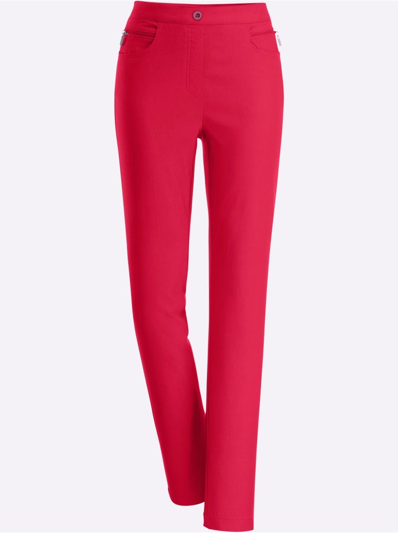 Pantalon extensible avec poches à glissière et ceinture élastique - Taille courte - Moda Vilona Rouge - Kiabi