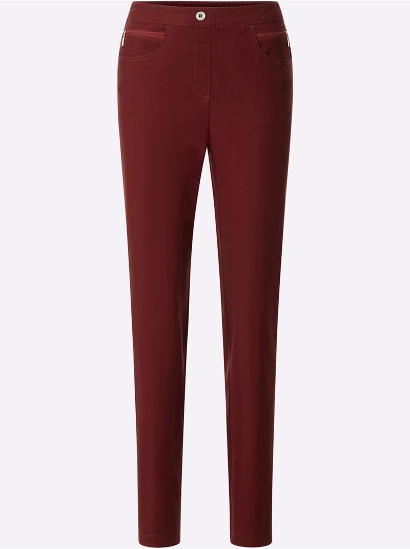 Pantalon extensible avec poches à glissière et ceinture élastique - Taille standard - Moda Vilona Bordeaux - Kiabi
