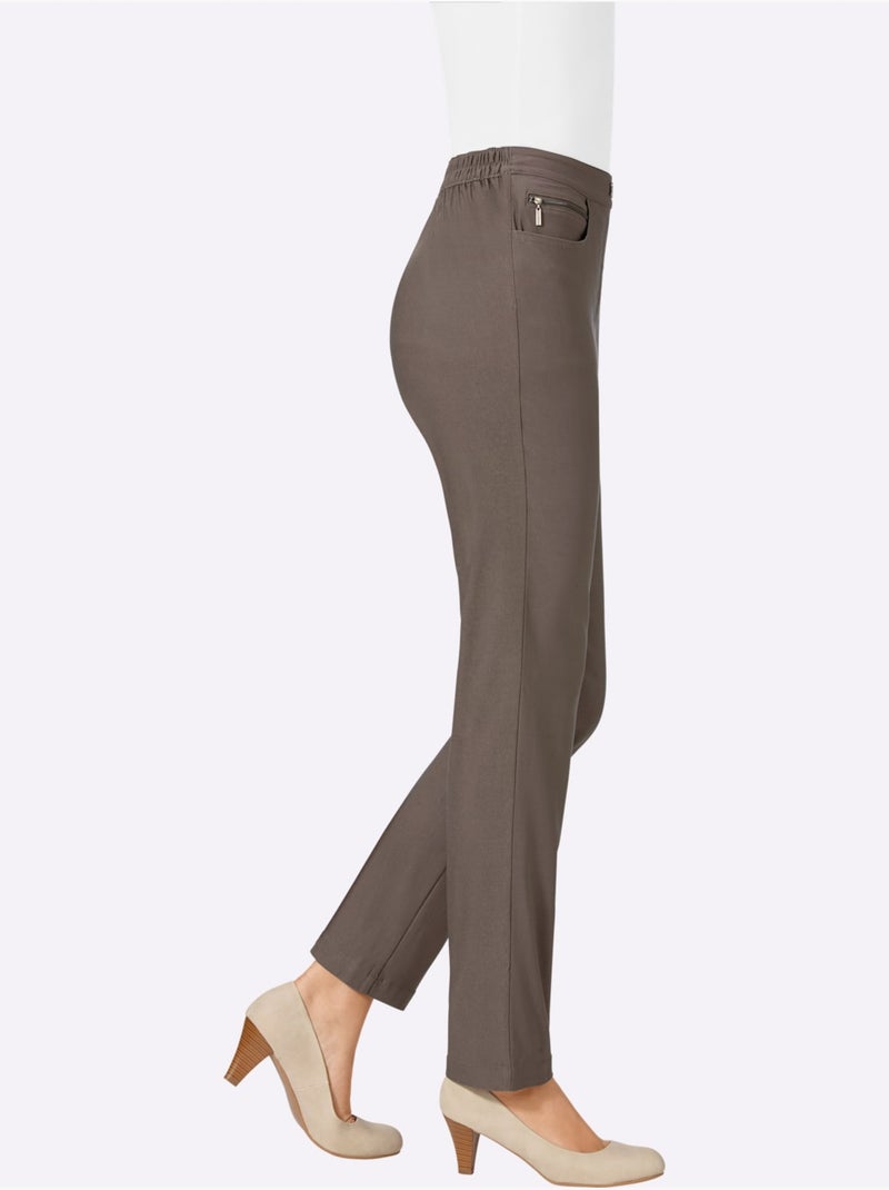 Pantalon extensible avec poches à glissière et ceinture élastique - Taille standard - Moda Vilona Kaki - Kiabi