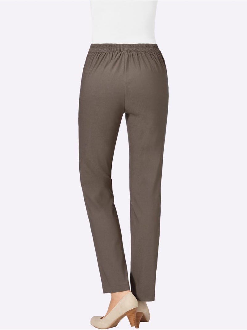 Pantalon extensible avec poches à glissière et ceinture élastique - Taille standard - Moda Vilona Kaki - Kiabi