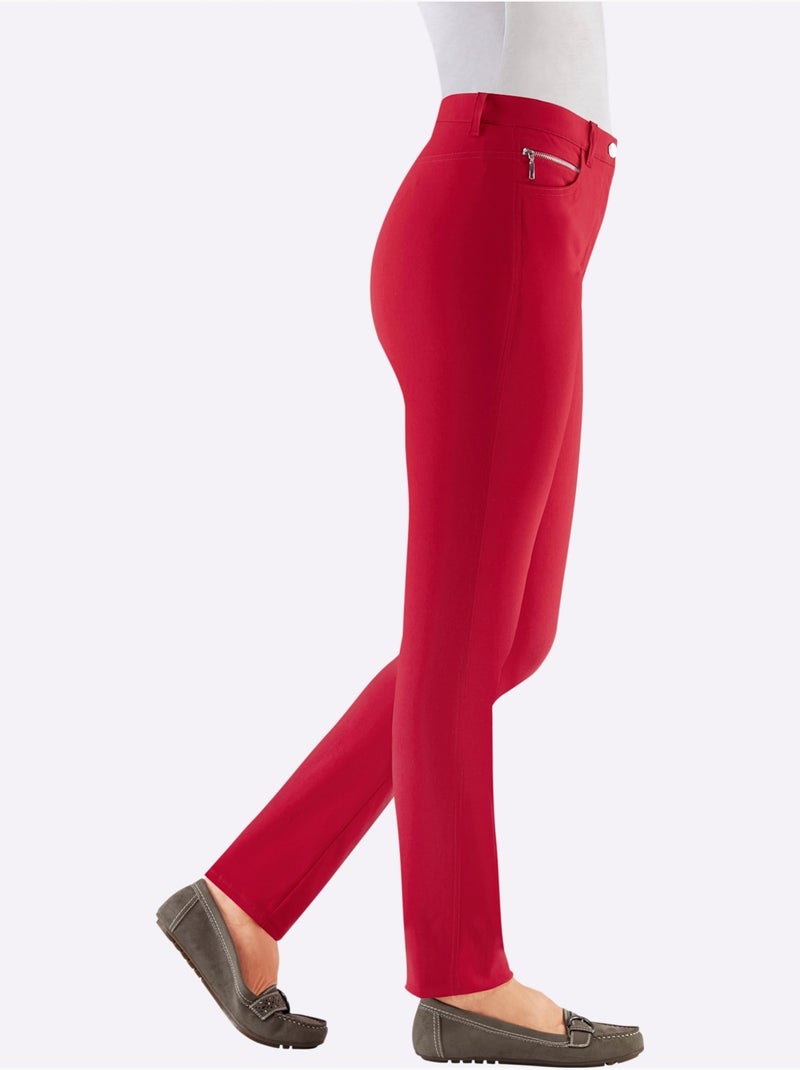 Pantalon extensible avec poches arrondies et ceinture intégrée - Taille courte - Witt Rouge cerise - Kiabi