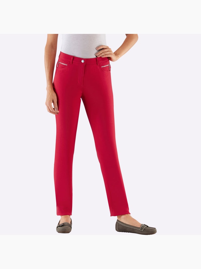 Pantalon extensible avec poches arrondies et ceinture intégrée - Taille courte - Witt Rouge cerise - Kiabi