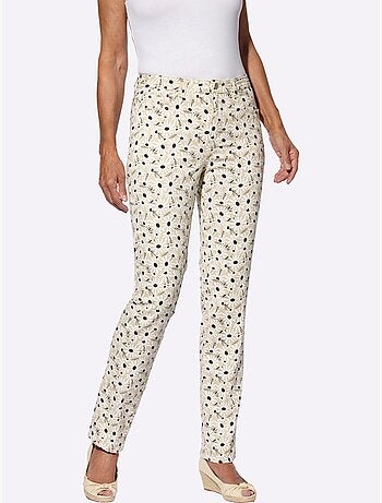 Pantalon extensible floral en twill avec ceinture à passants - Taille standard - Moda Vilona