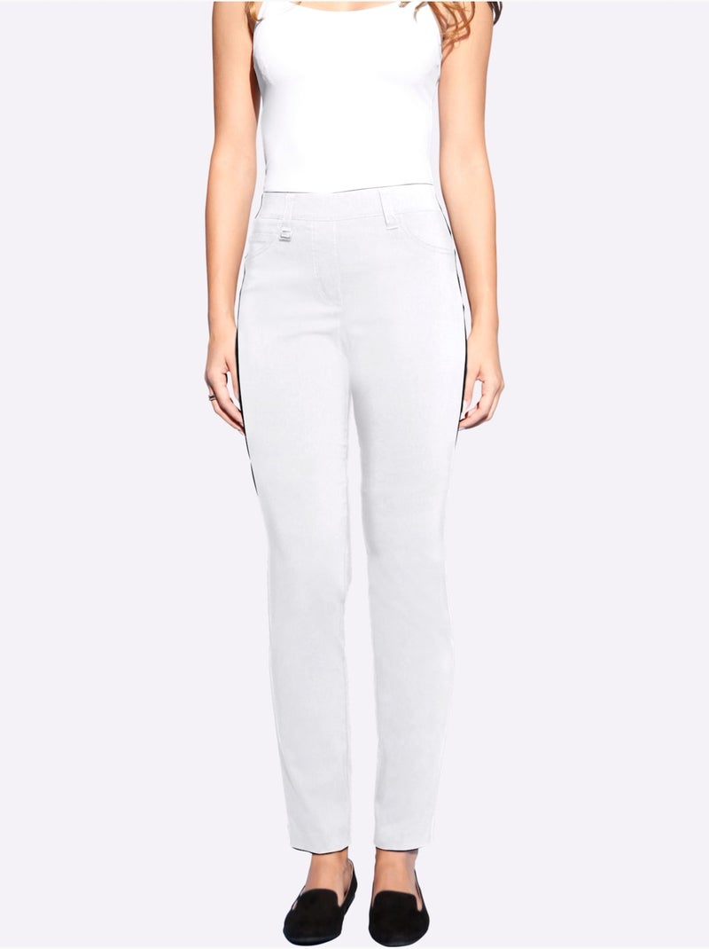 Pantalon Extensible Qualité Tissée - Taille Courte - Helline Blanc - Kiabi