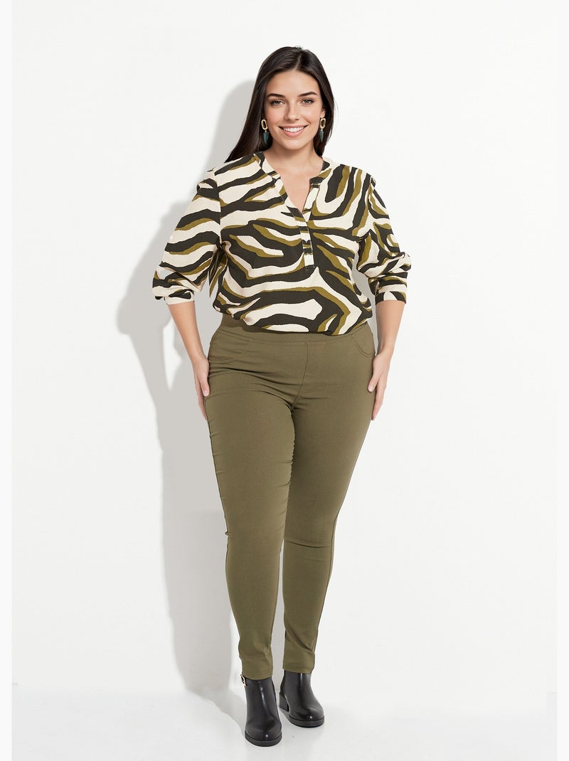 Pantalon extensible taille élastiquée - AFIBEL Kaki - Kiabi