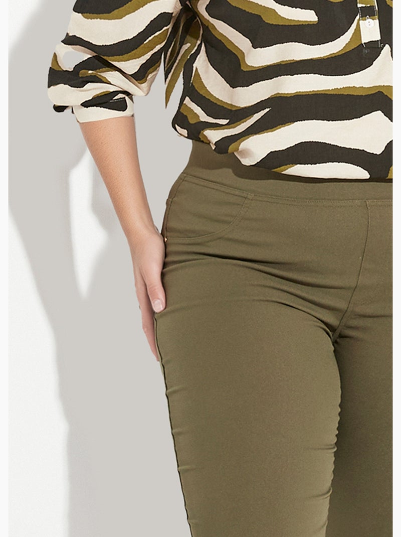 Pantalon extensible taille élastiquée - AFIBEL Kaki - Kiabi
