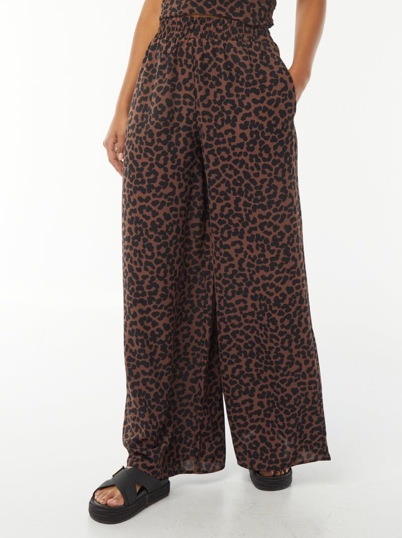Pantalon extra-large en maille fluide Beige - Kiabi