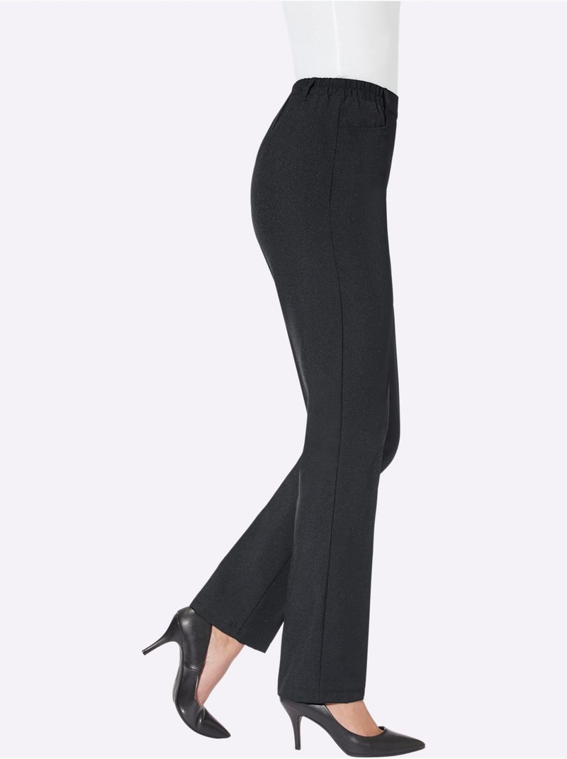 Pantalon féminin coupe droite avec ceinture élastique et poches - Taille courte - Moda Vilona Noir - Kiabi