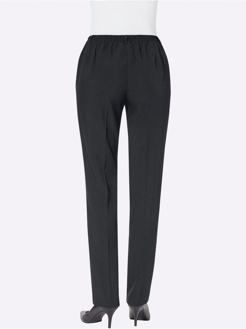 Pantalon féminin coupe droite avec ceinture élastique et poches - Taille courte - Moda Vilona Noir - Kiabi
