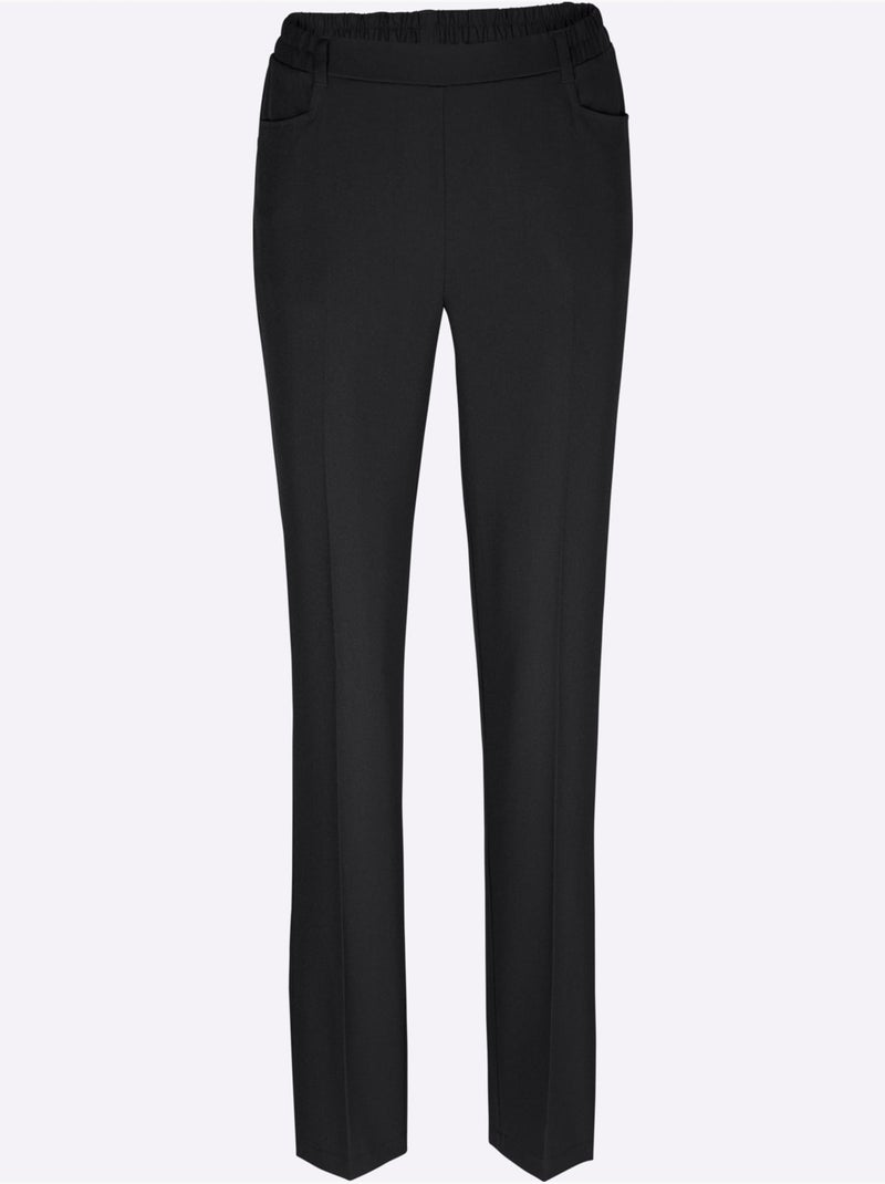 Pantalon féminin coupe droite avec ceinture élastique et poches - Taille courte - Moda Vilona Noir - Kiabi