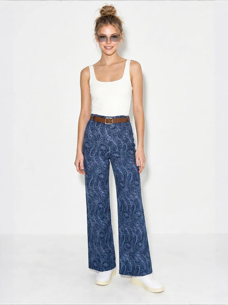 Pantalon femme à ceinture jambe large lucci Bleu marine - Kiabi
