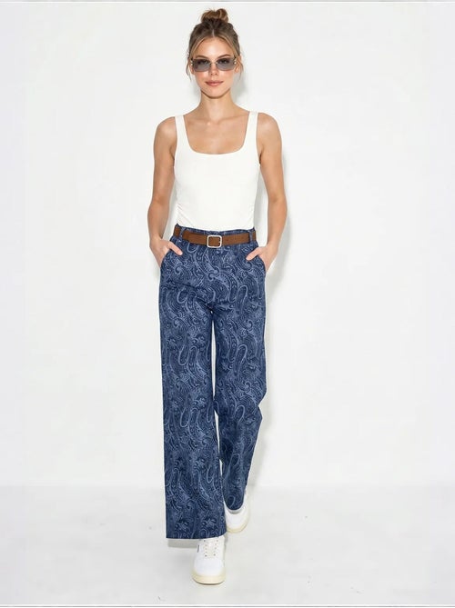 Pantalon femme à ceinture jambe large lucci - Kiabi Pantalon femme à ceinture jambe large lucci - Kiabi