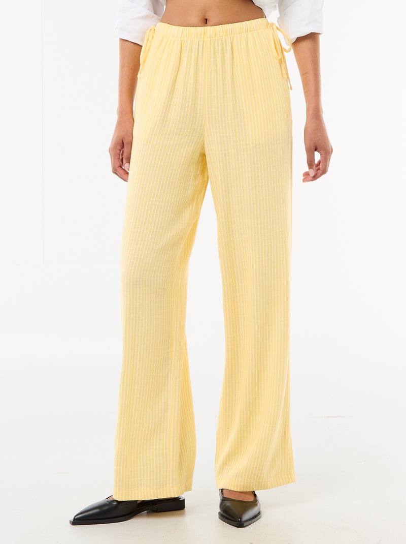 Pantalon femme à coupe large en toile légère Jaune - Kiabi