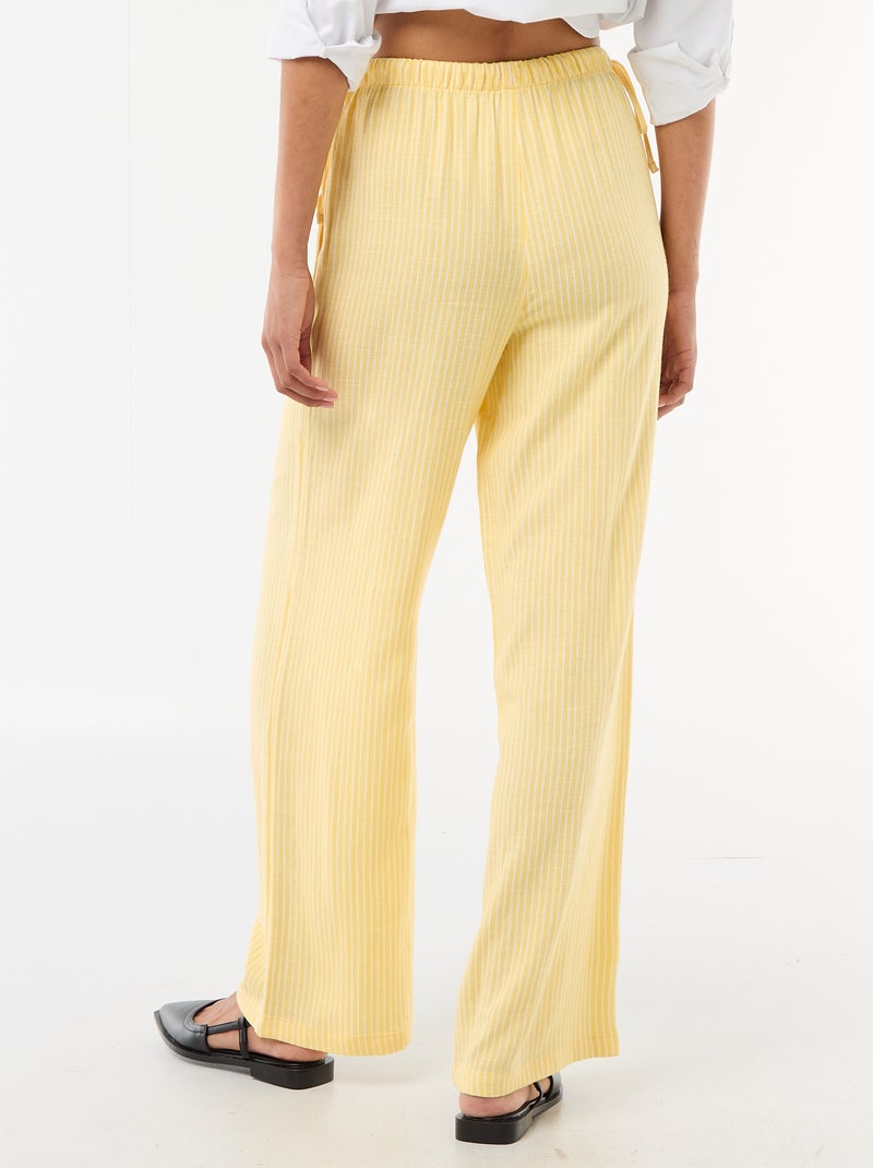 Pantalon femme à coupe large en toile légère Jaune - Kiabi