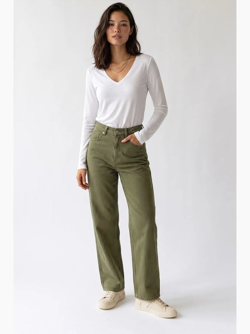 Pantalon femme à jambe droite mixray Kaki - Kiabi