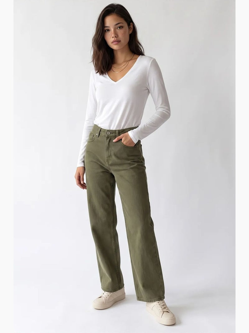 Pantalon femme à jambe droite mixray Kaki - Kiabi