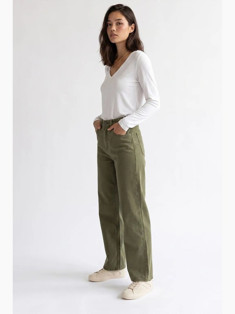 Pantalon femme à jambe droite mixray Kaki - Kiabi