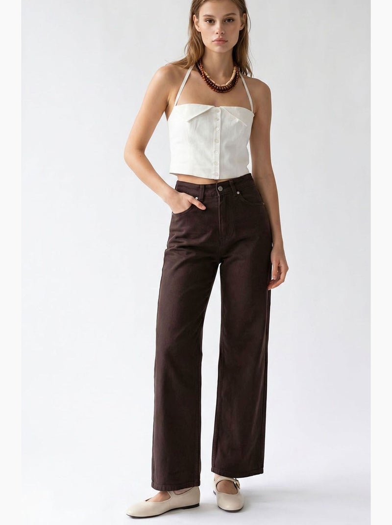 Pantalon femme à jambe droite mixray Marron chocolat - Kiabi