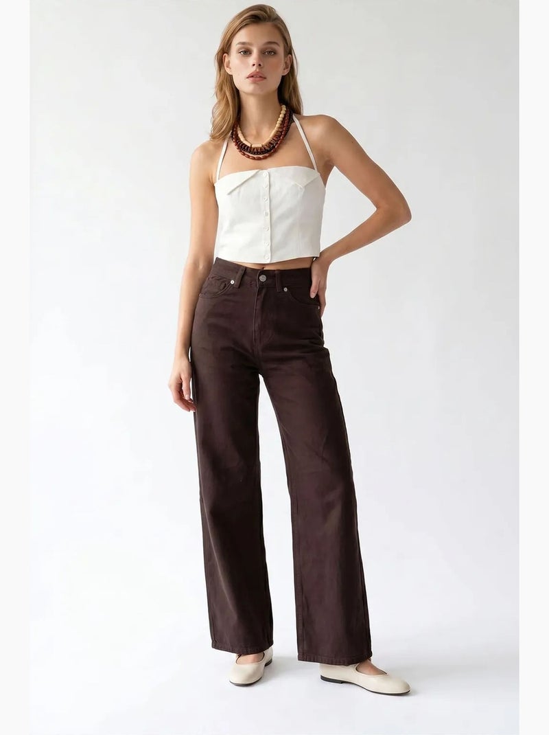 Pantalon femme à jambe droite mixray Marron chocolat - Kiabi