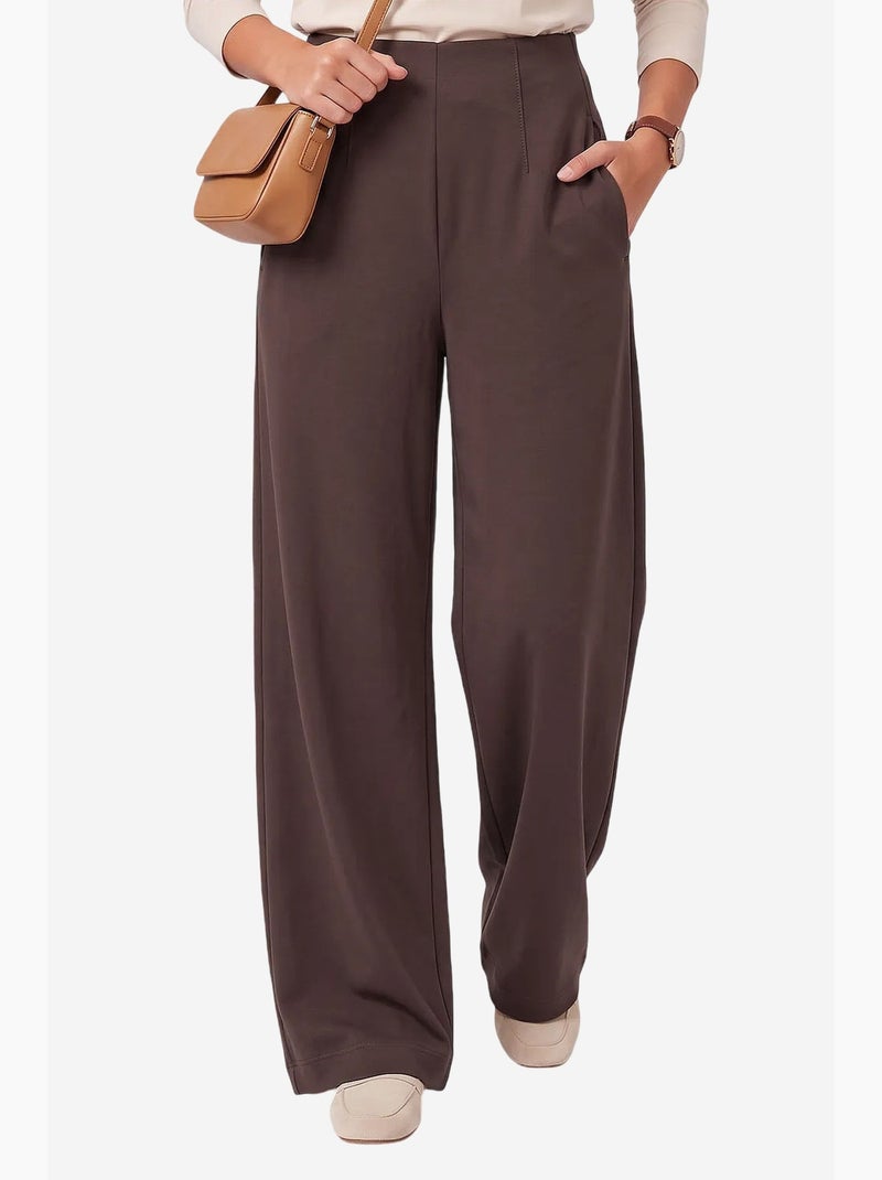 Pantalon femme à jambe droite tommy Marron chocolat - Kiabi