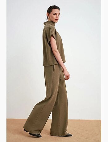 Pantalon femme à jambes larges et taille élastique dilvin