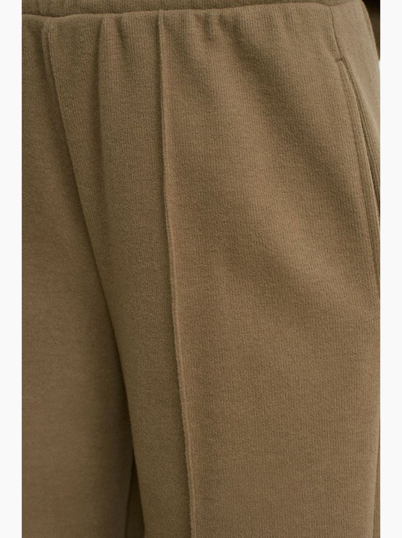 Pantalon femme à jambes larges et taille élastique dilvin Kaki - Kiabi