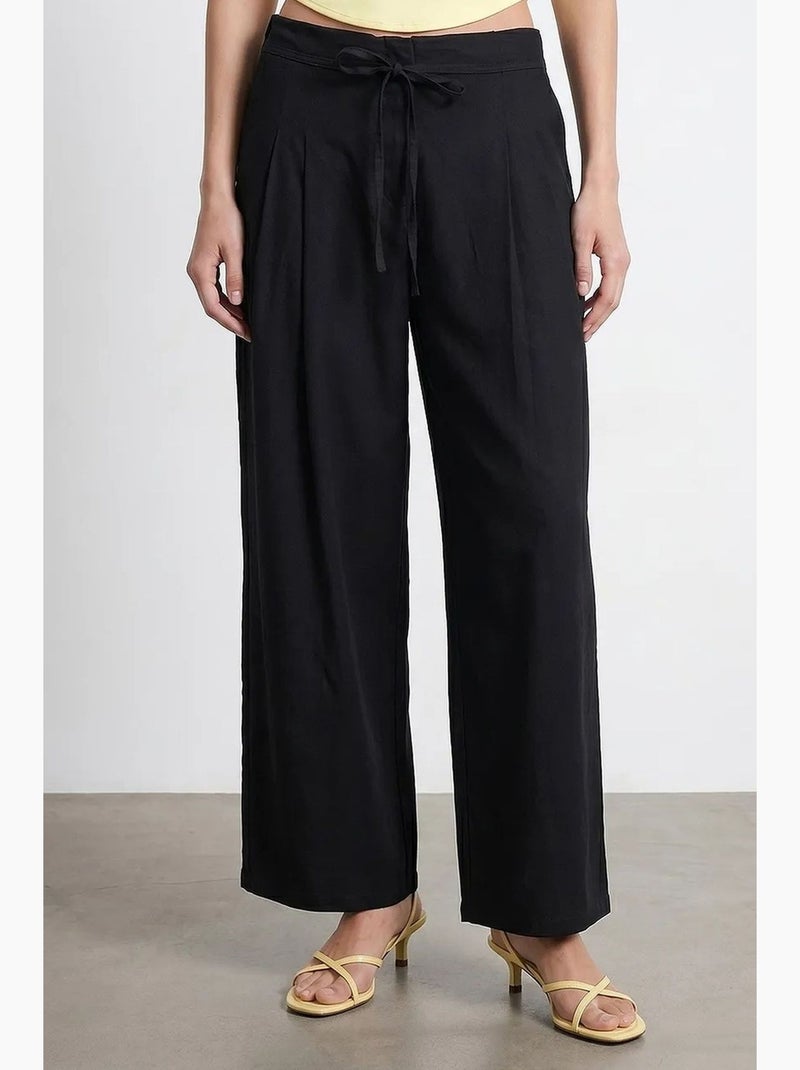 Pantalon femme à rayures, jambe large dilvin Noir - Kiabi