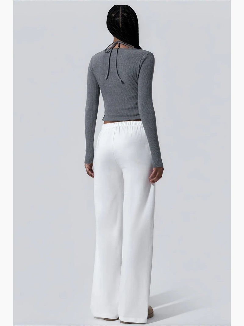 Pantalon femme à taille élastique droite busem Blanc - Kiabi