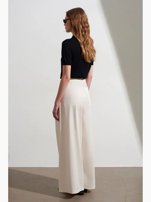 Pantalon femme à taille haute et jambe large en crêpe dilvin - Kiabi