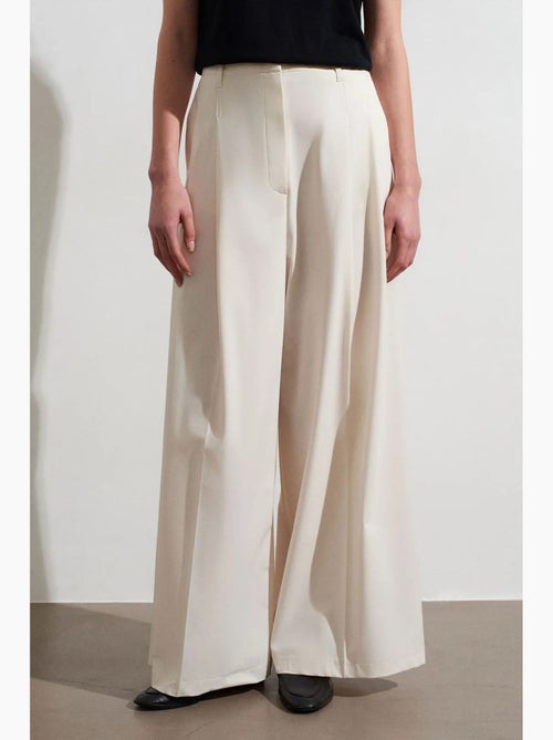 Pantalon femme à taille haute et jambe large en crêpe dilvin - Kiabi