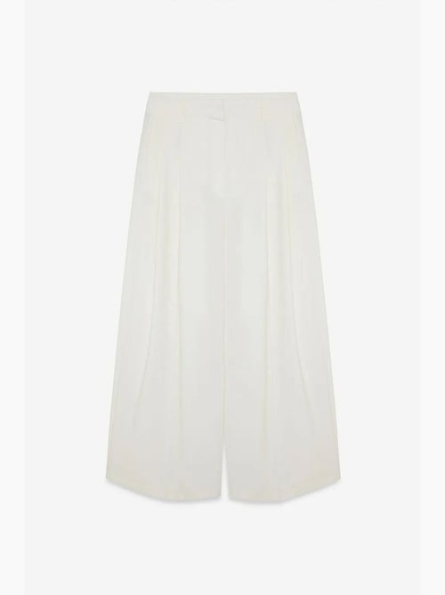 Pantalon femme à taille haute et jambe large en crêpe dilvin - Kiabi
