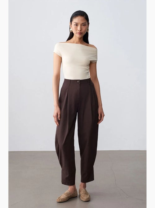 Pantalon femme à taille haute et jambe large en popeline dilvin - Kiabi Pantalon femme à taille haute et jambe large en popeline dilvin - Kiabi