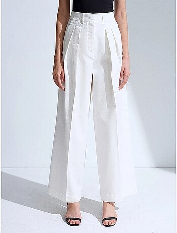 Pantalon femme à taille haute, plis et jambe large dilvin