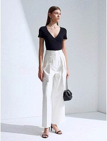 Pantalon femme à taille haute, plis et jambe large dilvin