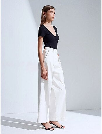 Pantalon femme à taille haute, plis et jambe large dilvin