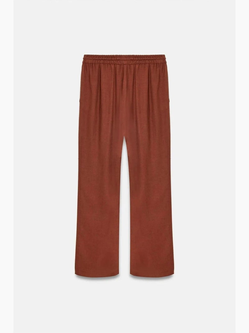 Pantalon femme ample en tissu tissé à taille à cordon dilvin Terracotta - Kiabi
