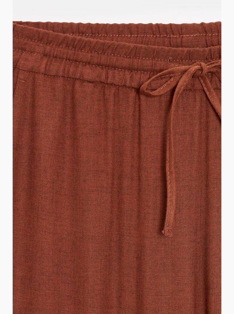 Pantalon femme ample en tissu tissé à taille à cordon dilvin Terracotta - Kiabi